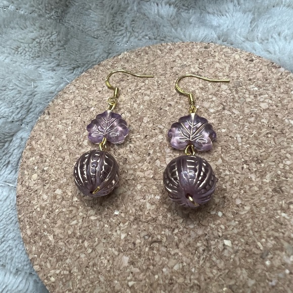 Purple Beaded Dangle Earrings - Picture 2 of 3